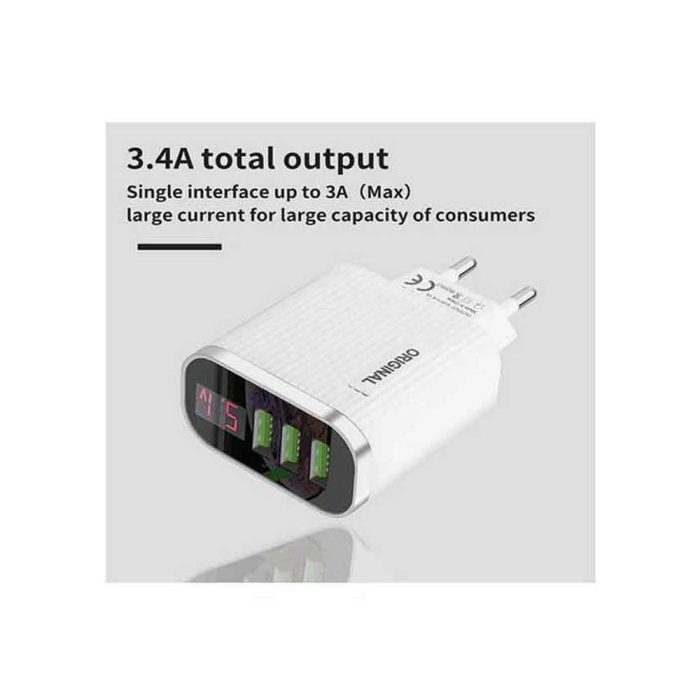 bDonix Original 3 USB Ports Charger With Voltage Display 4 Original Digital Display Mobile Charger With 3 Ports USB