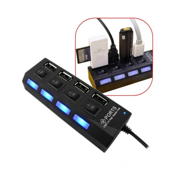 bdonix USB Hub 4 ports 2.0 with button 2 USB 2.0 4 Port Hub Charging & Data Transfer