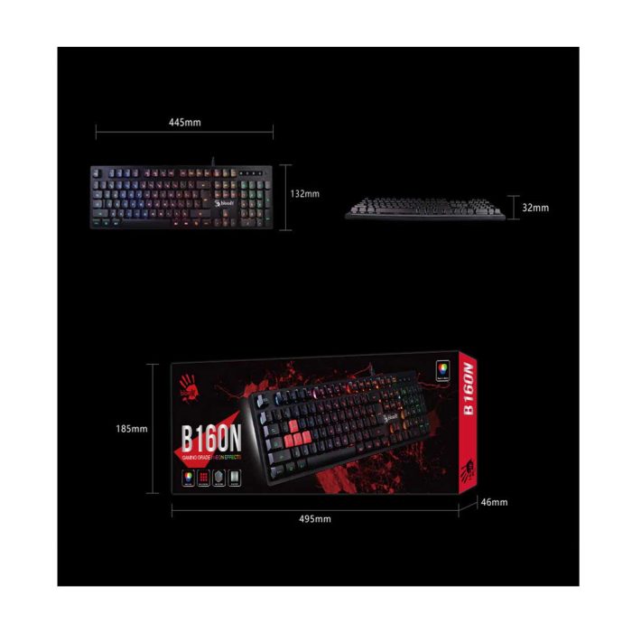 bDonix A4Tech Bloody B160N Gaming Keyboard 4 Bloody B160N 5-Zone Neon Lighting Illuminate Gaming Keyboard