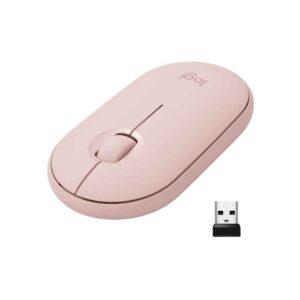 Logitech Pebble M350 wireless Bluetooth Mouse with USB Dongle 1 Logitech Pebble M350 Wireless Mouse with Bluetooth or USB - Silent, Slim with Quiet Click for iPad, Laptop, Notebook, PC and Mac - Pink Rose