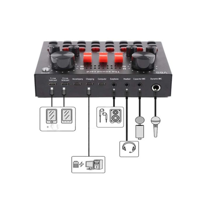 V8S Live Sound Card Bluetooth Audio Intercface DJ Mixer bDonix 2 V8S Live Sound Card Bluetooth Audio Mixer With 16 Sound Effects Voice Changer DJ Mix Audio Interface