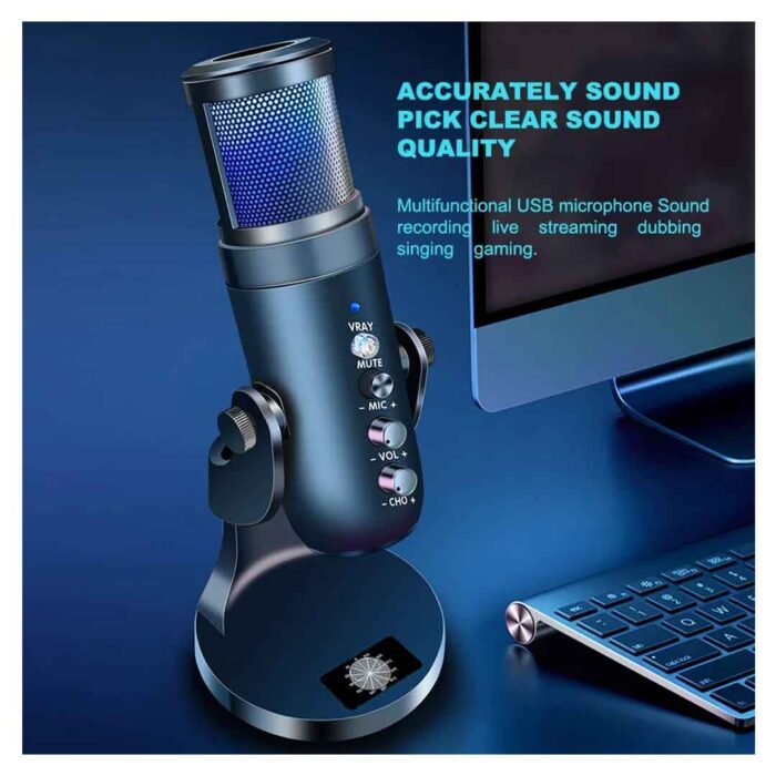 Jmary Condenser Microphone PW9 RGB 9 Jmary USB Condenser RGB Microphone PW9 for Computer 360 Degree Adjustable Mic Stand for Gaming Streaming Podcasting Recording