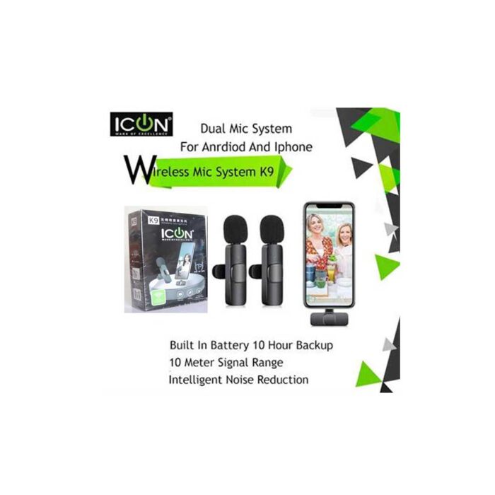 Icon Dual Mic for Type C and iPhone 2 Icon Wireless Dual Microphone K9 for Type-C and iPhone